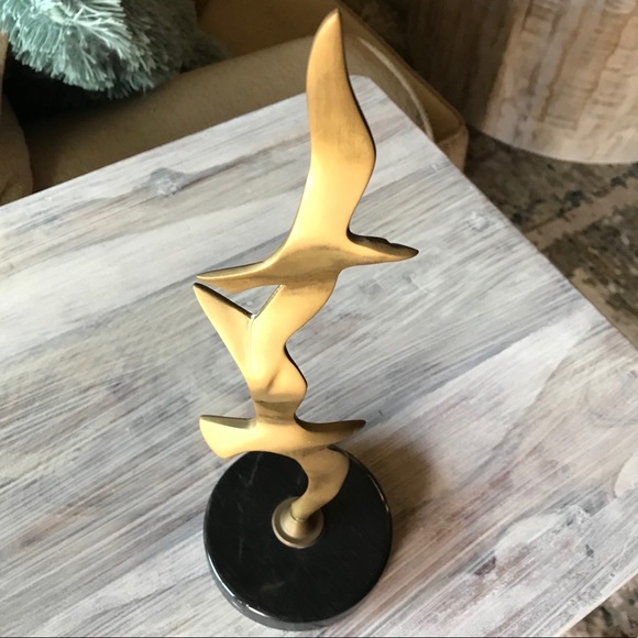 Gatco MCM Vintage Solid Brass Marble Base Seagulls In Flight 13” - Picture 2 of 5